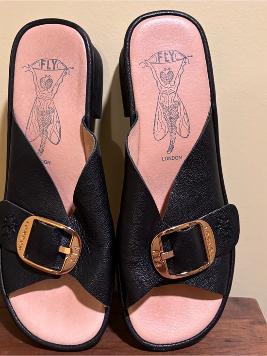 Fly London Shoes - Fly London Elax Black Leather Sandal Mule Size 40